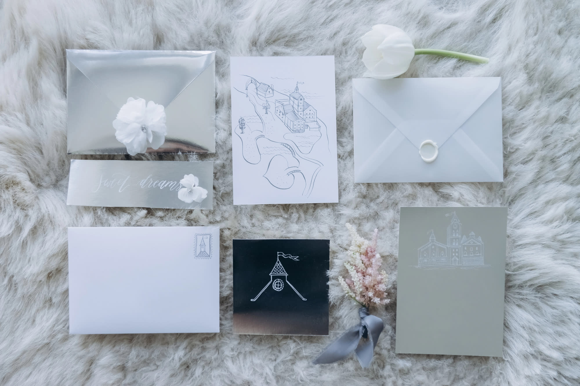 Silver wedding invitation suite