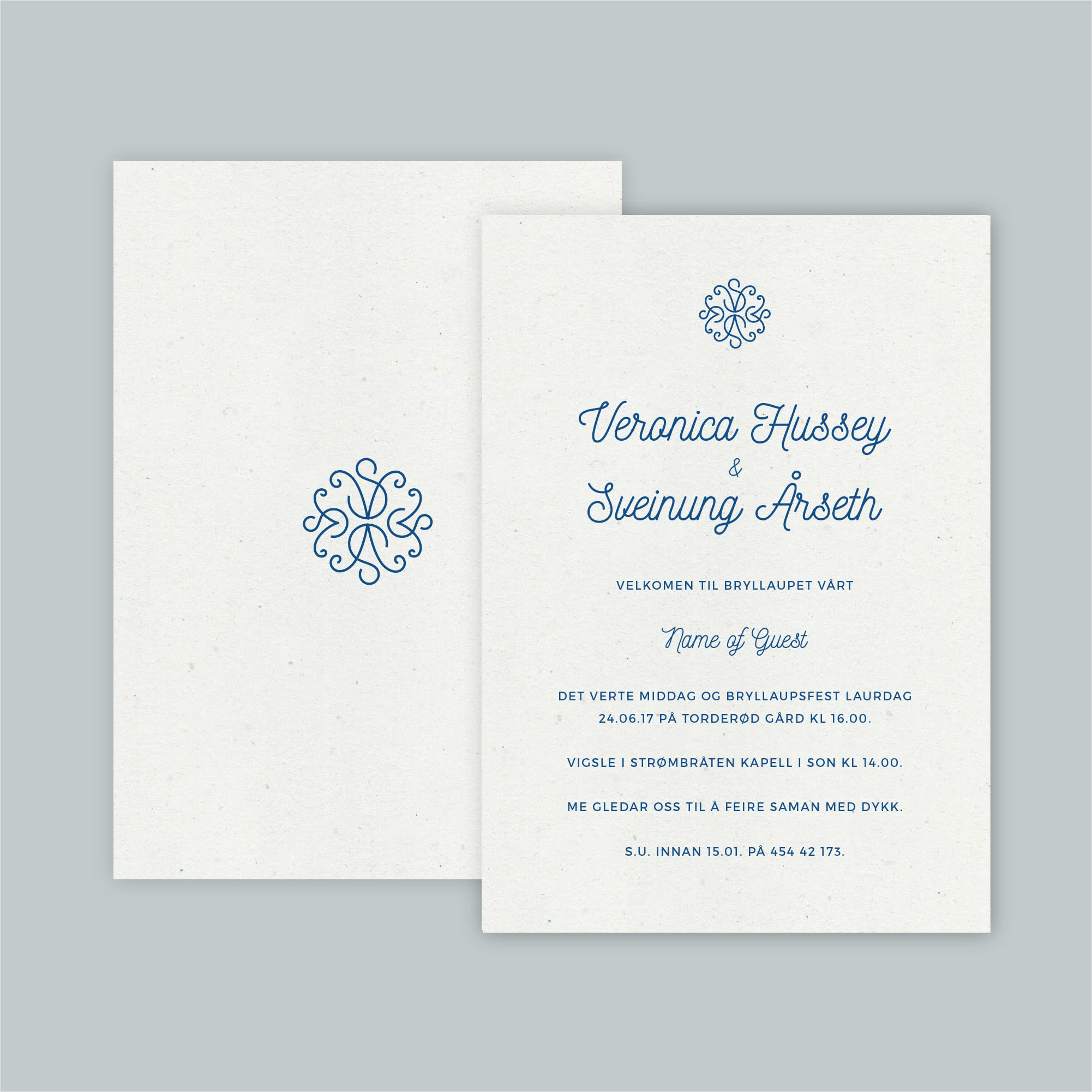 Classic script monogram wedding logo on a wedding invitation