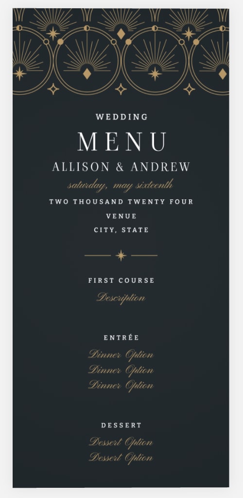 Art-Deco wedding menu card design