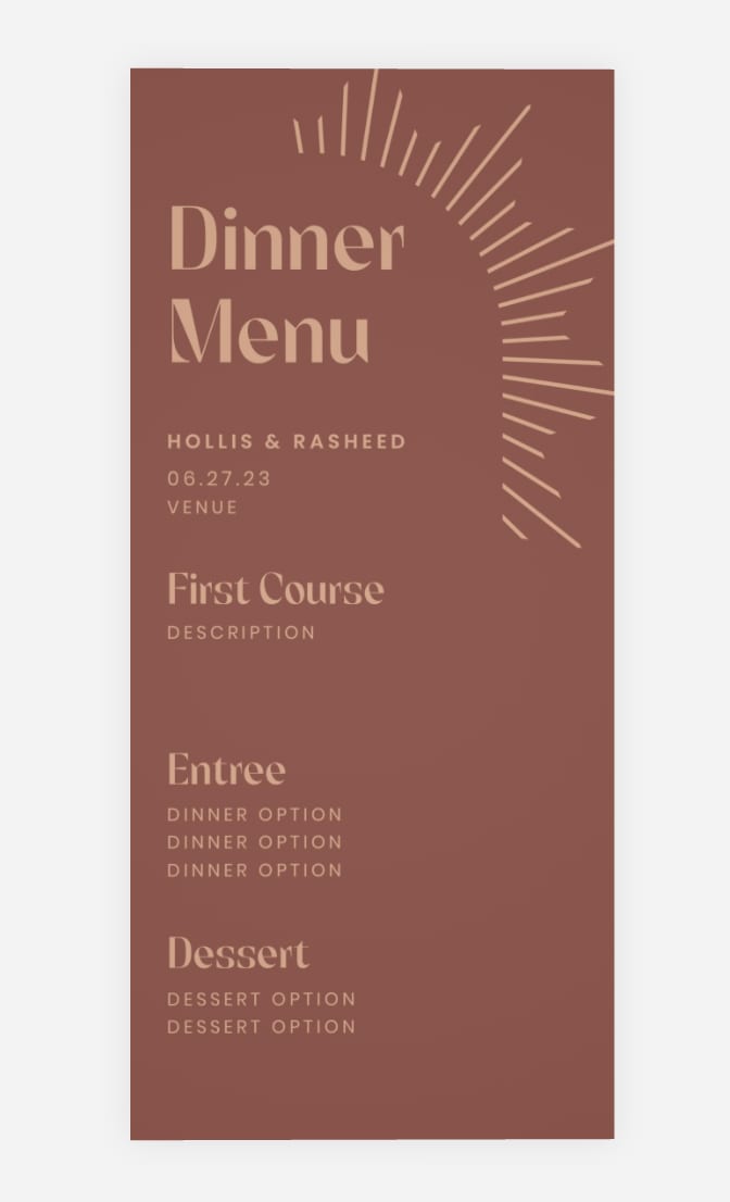 Retro wedding menu design