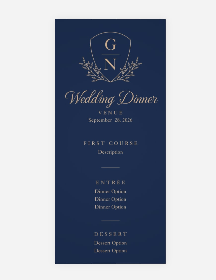 Wedding menu design with a wedding logo at the top