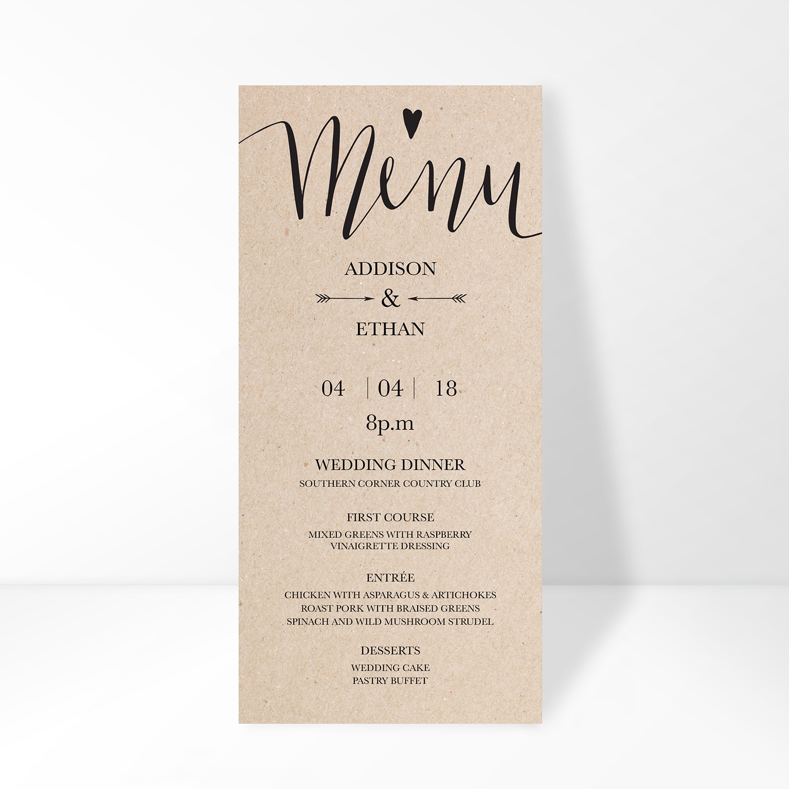 Kraft paper wedding menu card