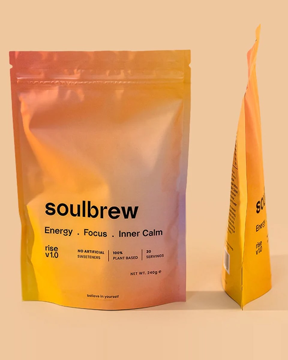 Pouch packaging tapping into the Sunset Gradients packaging design trend 2025