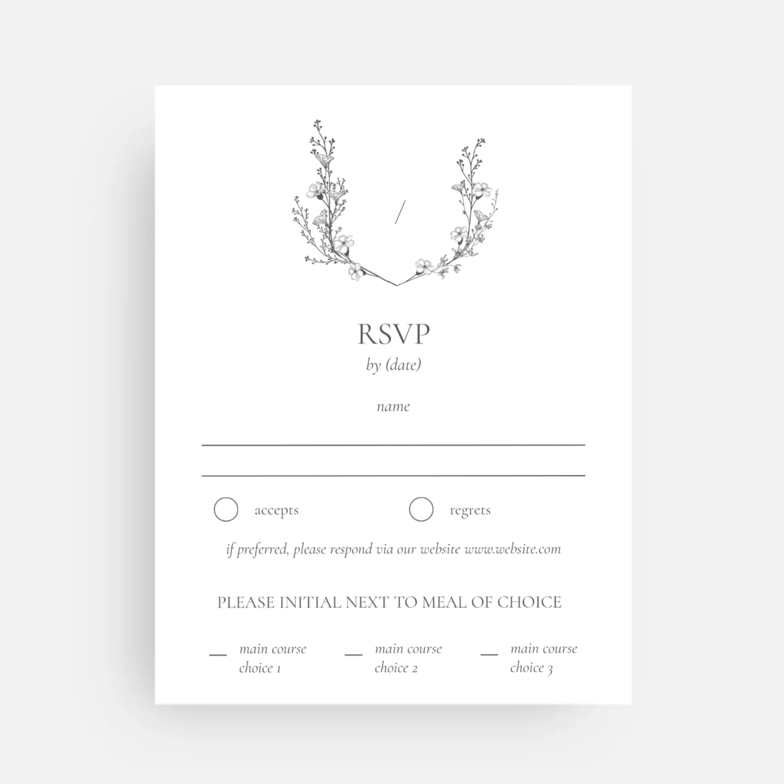 Traditional wedding RSVP card design with a wedding monogram at the top