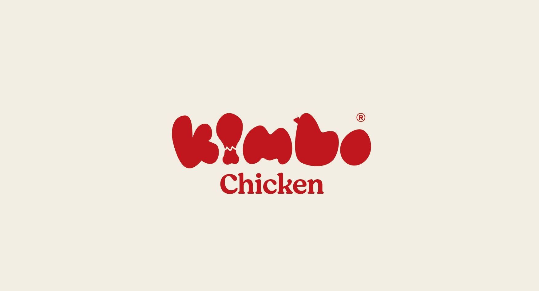Kimbo Chicken logo with chunky letters and fun characters