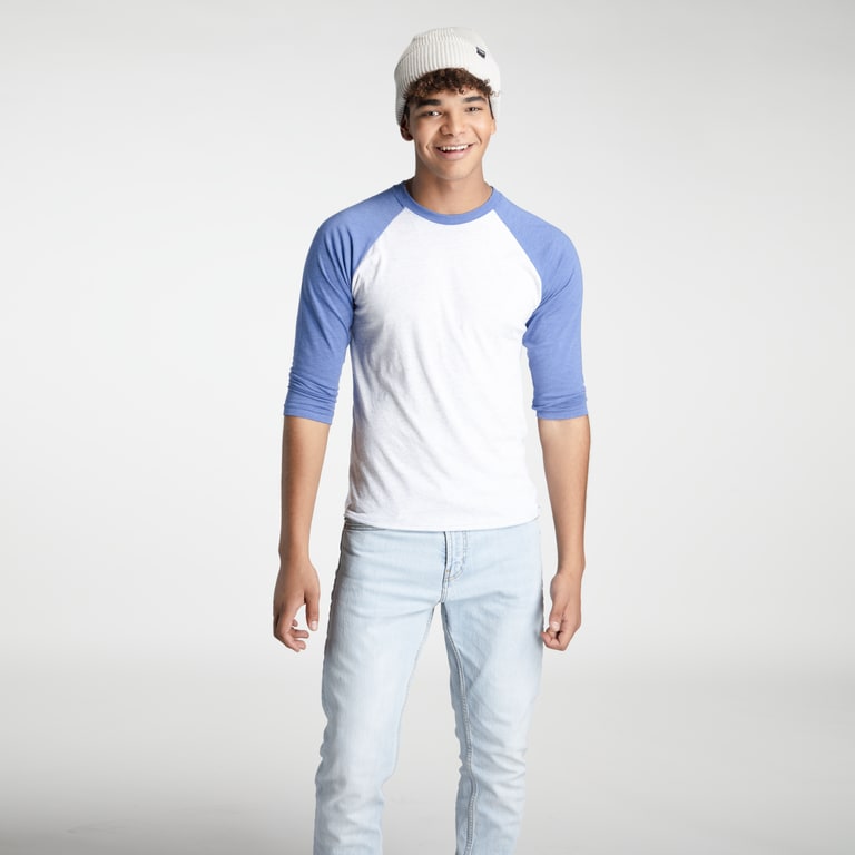 Man wearing a raglan shirt