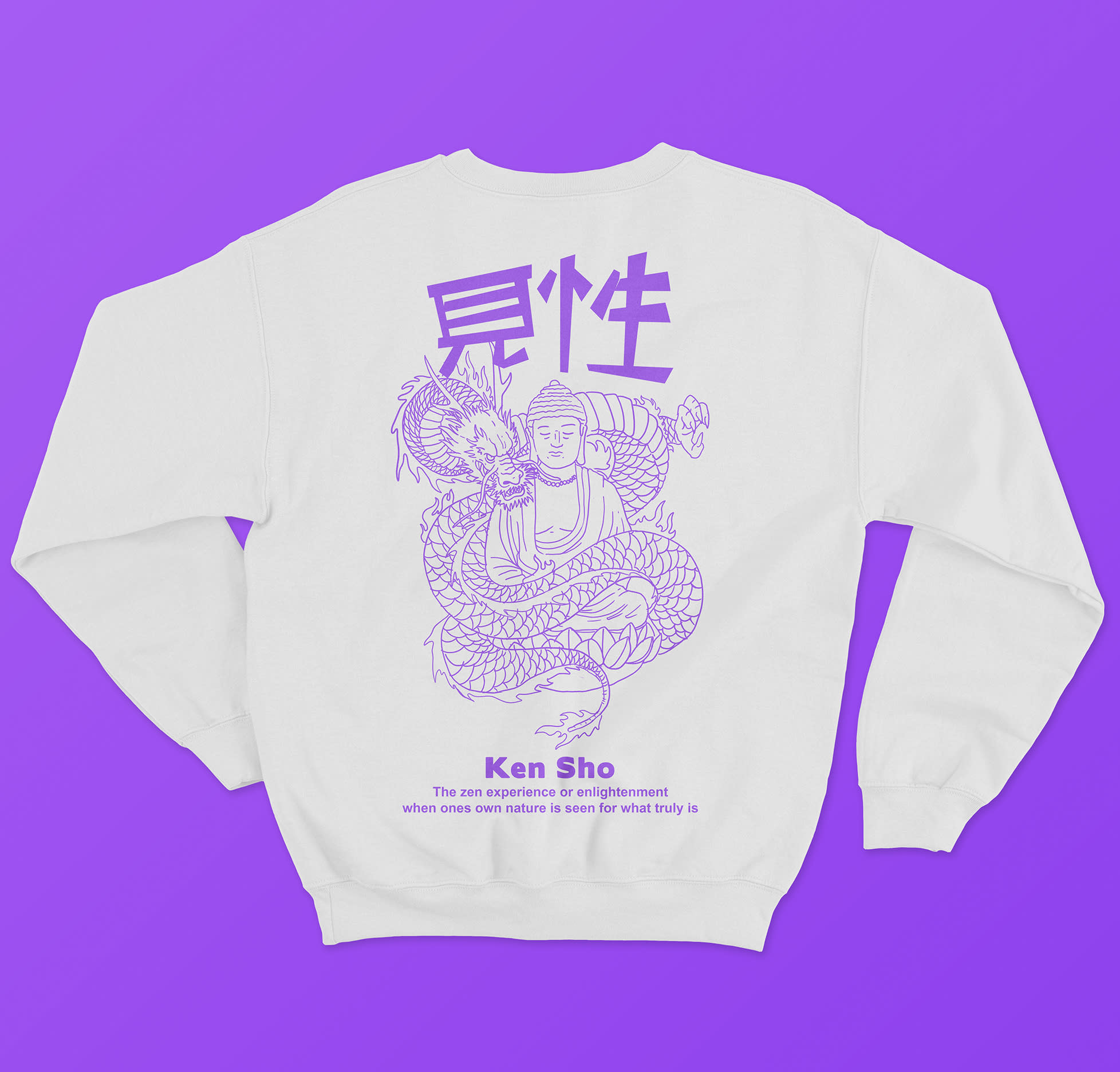 white long-sleeved T-shirt with a purple dragon design