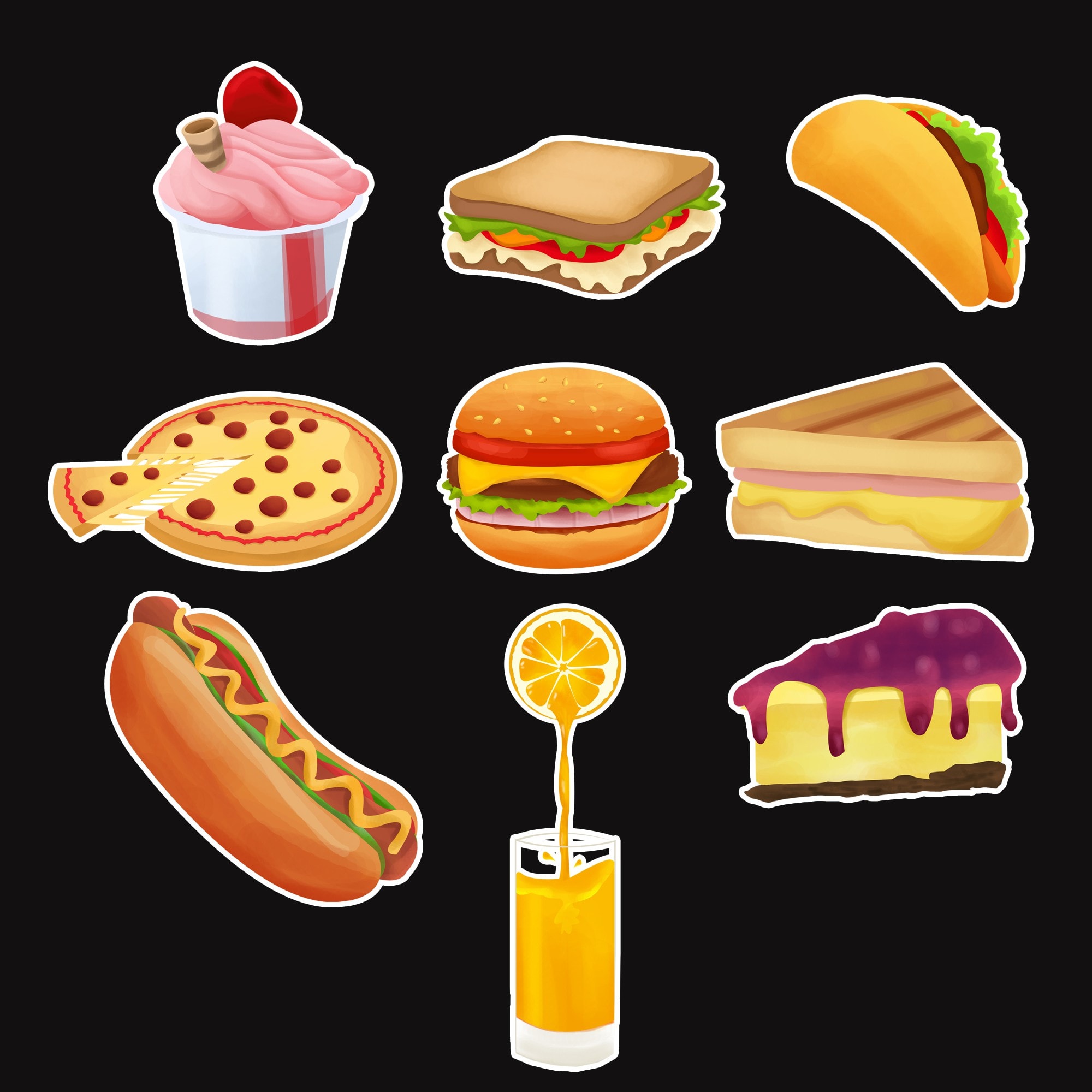Custom sticker design of fast food illustrations for Super Bowl Sunday