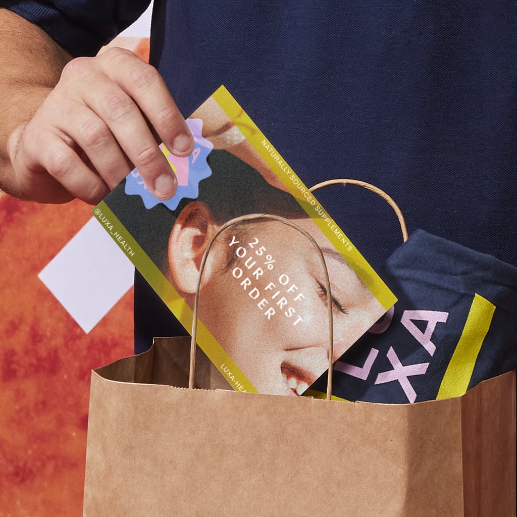 Choose a postcard size that can go into each bag to bring back customers