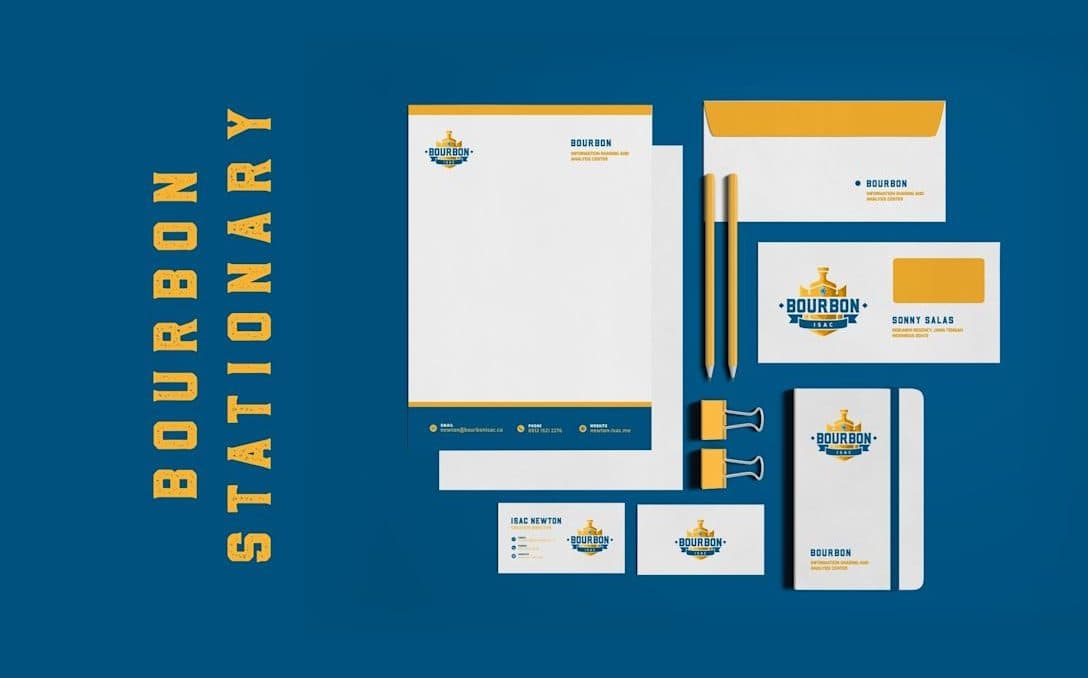 Logo design on various printed branding materials