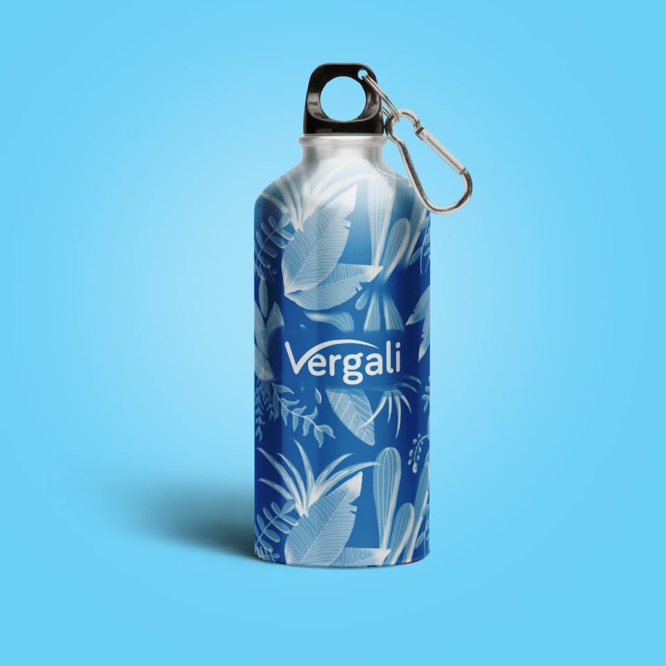 Blue illustrative water bottle design