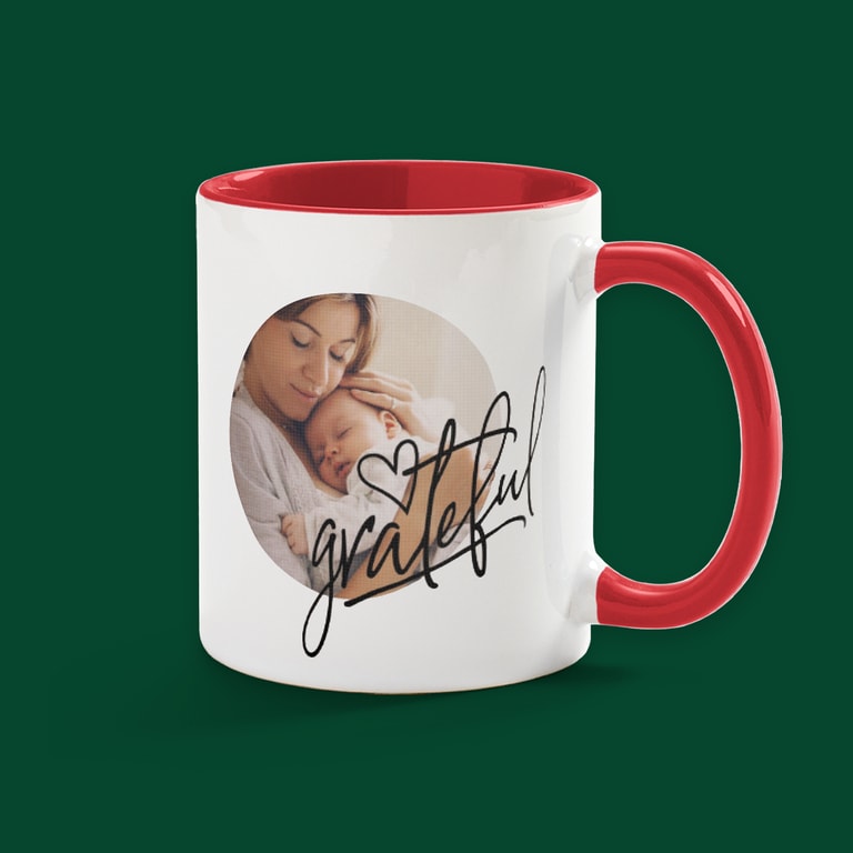 grateful text mug design idea