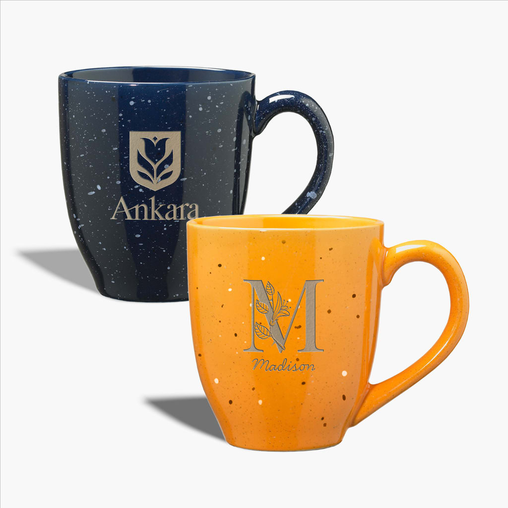 name and initial on a speckled mug design idea