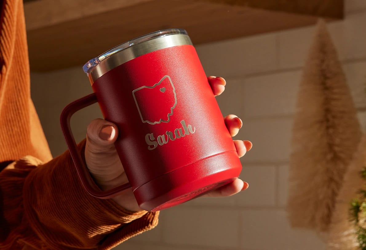 Personalized red travel mug design idea