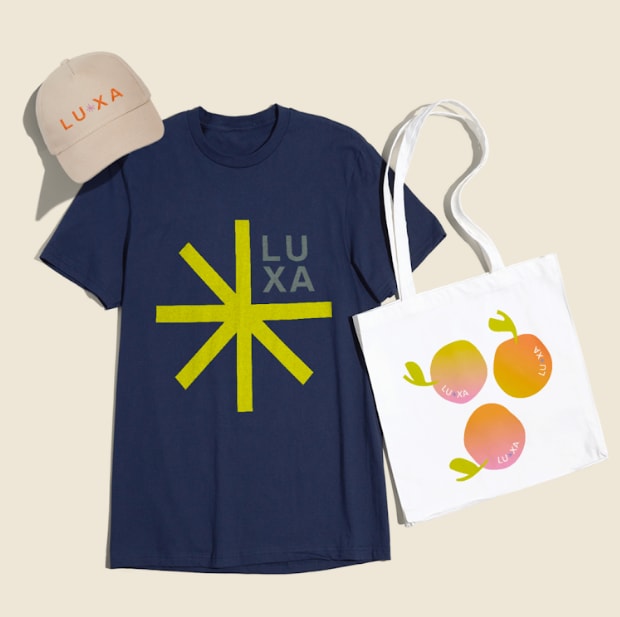 A matching branded hat, t-shirt and tote bag