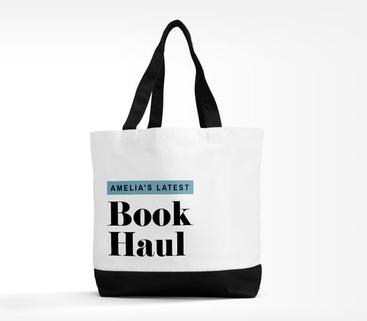 Printed tote bag with Amelia’s Latest Book Haul slogan