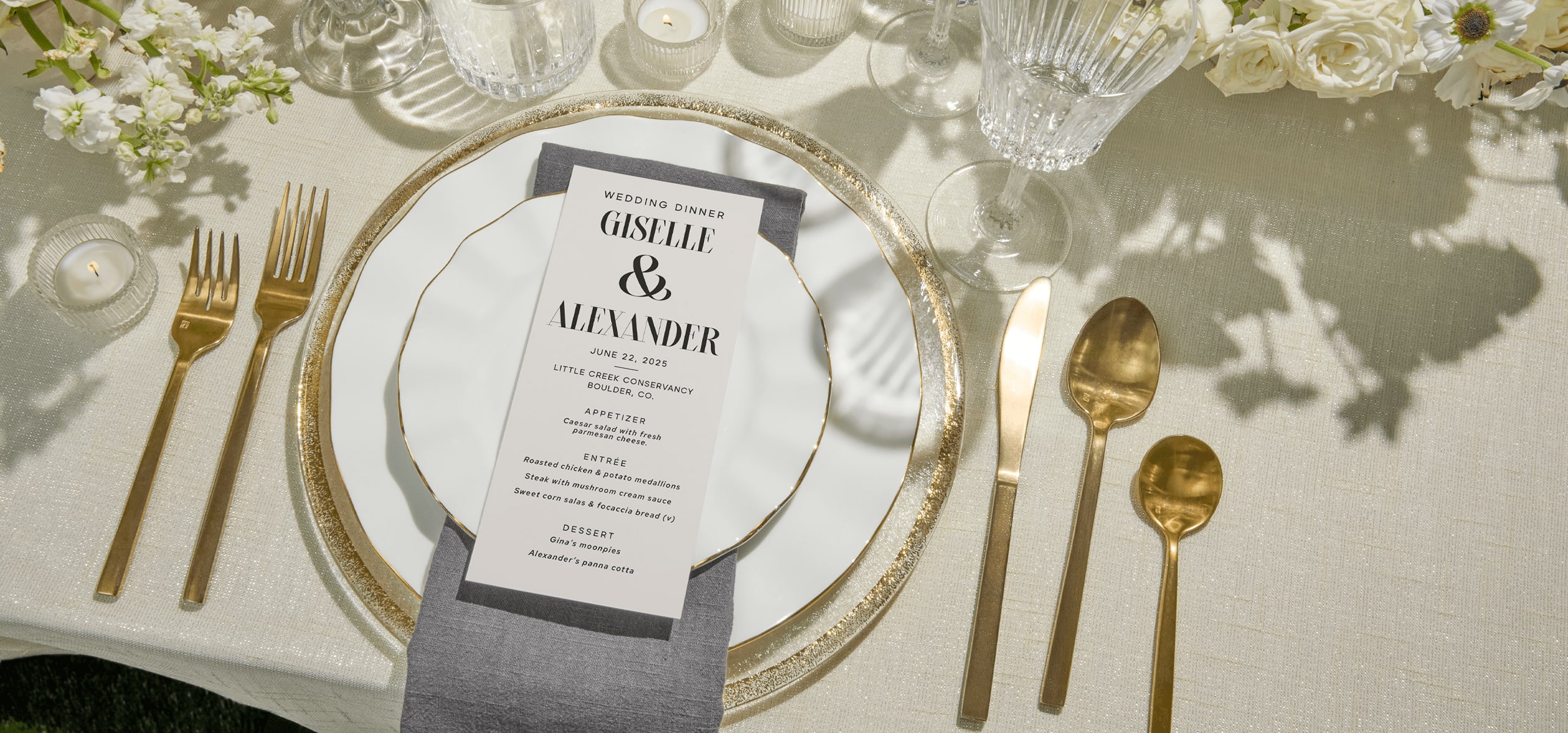 Wedding table setting with menu