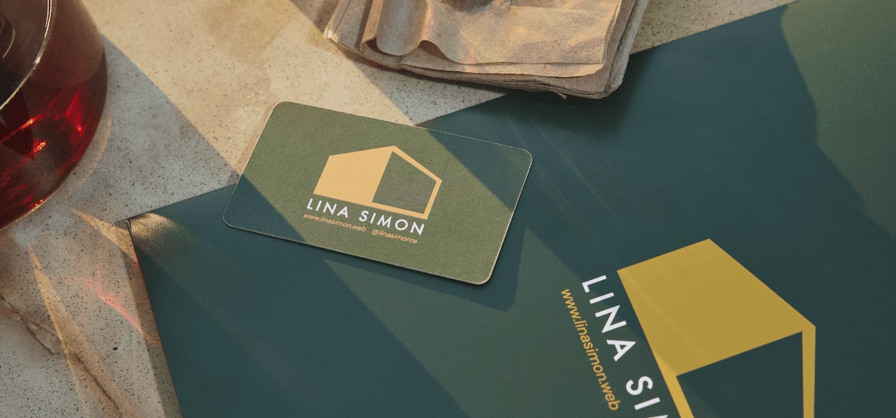 A custom business card on a table