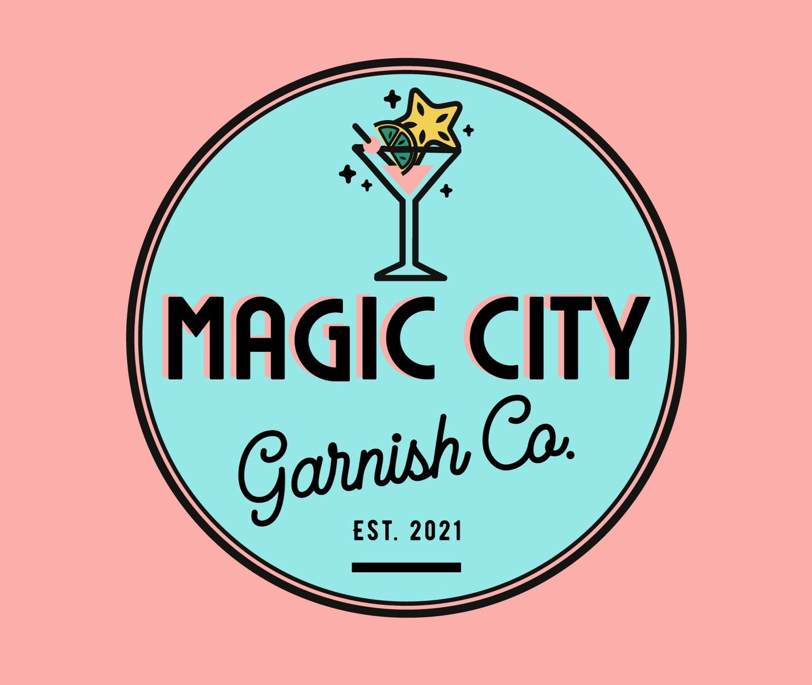 round teal logo showing a martini glass