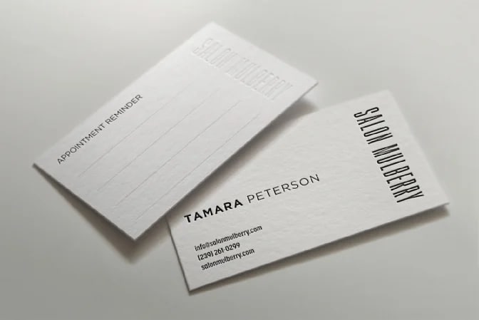 Business card design that uses white space