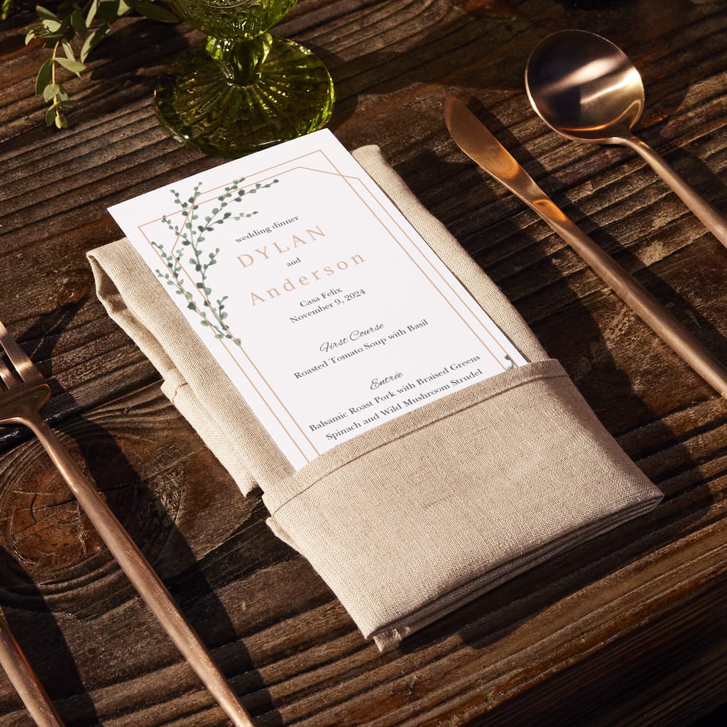 Modern and minimalistic wedding menu card design