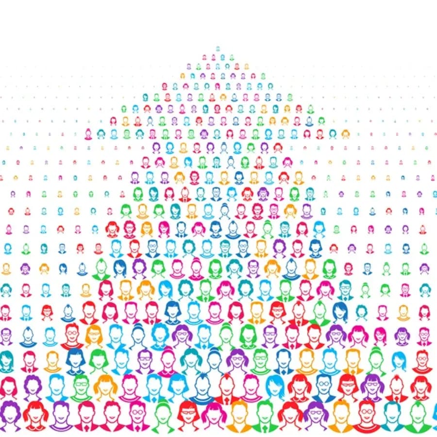 Graphic showing lots of faces and an upward arrow