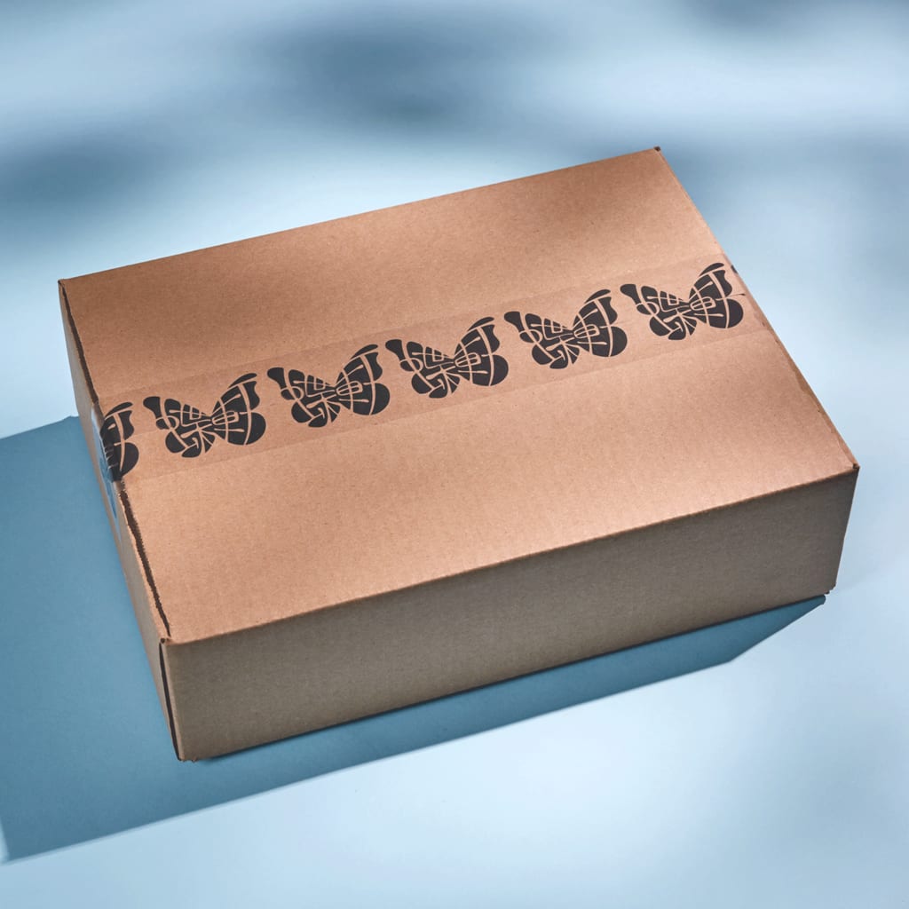 Ecommerce packaging box with branded tape.
