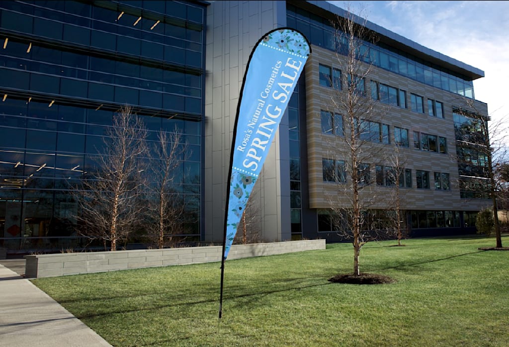 Flag as an outdoor signage for a business.