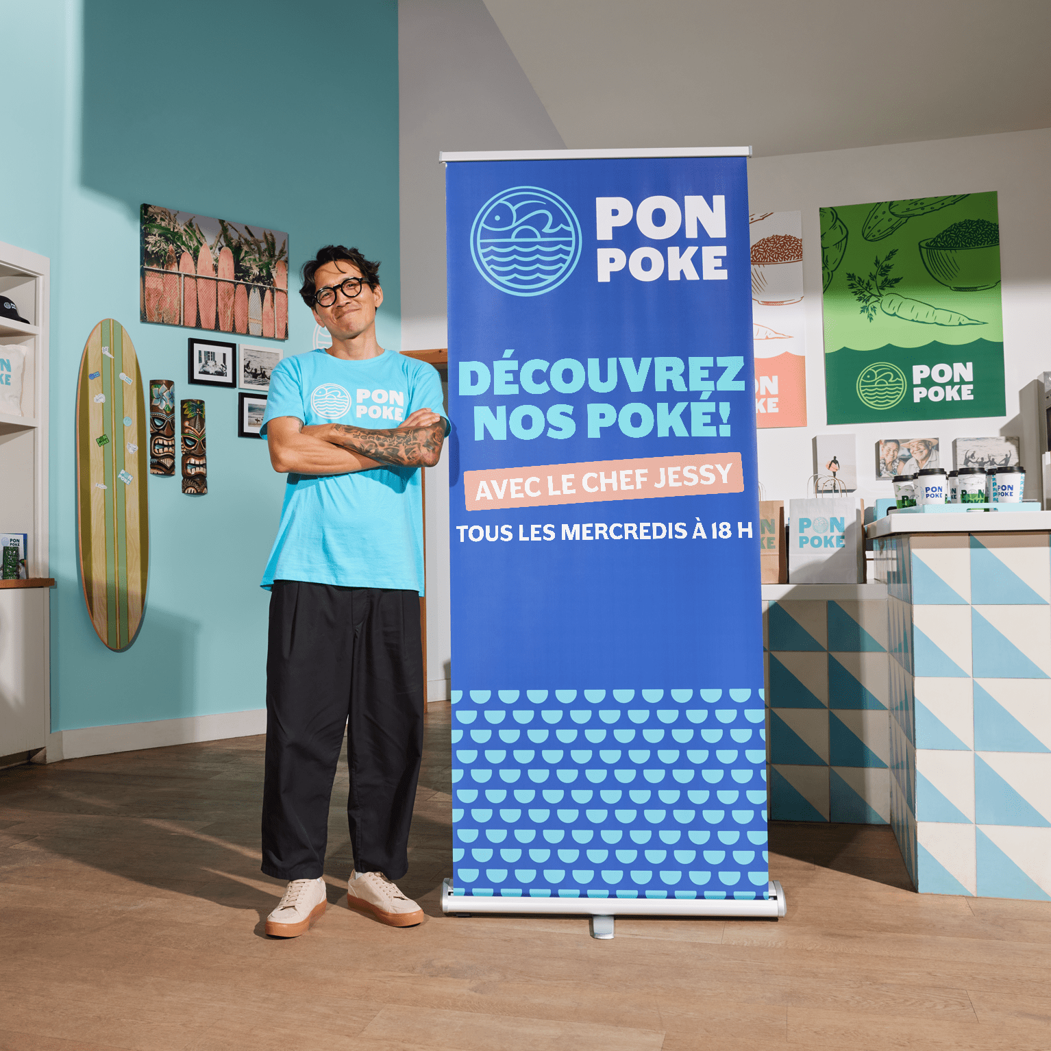 Un affichage promouvant un atelier dans le cadre d’une stratégie de marketing événementiel d’un restaurant.