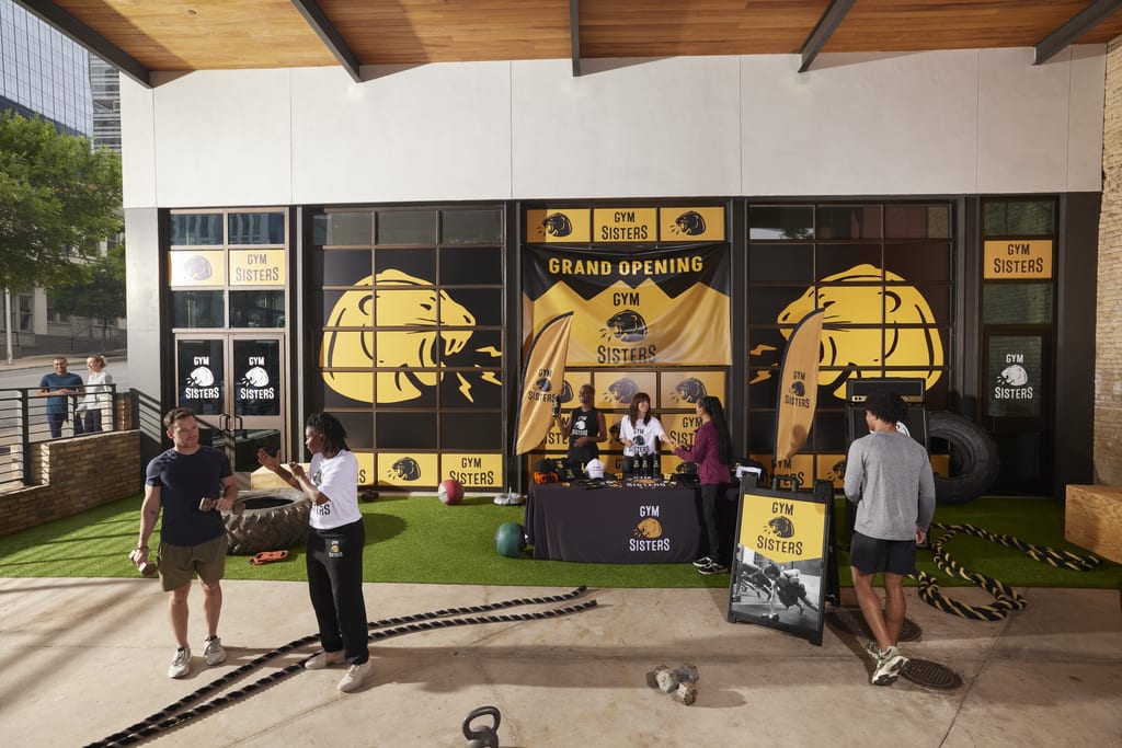 Grand opening with banners and promotional products for a new location