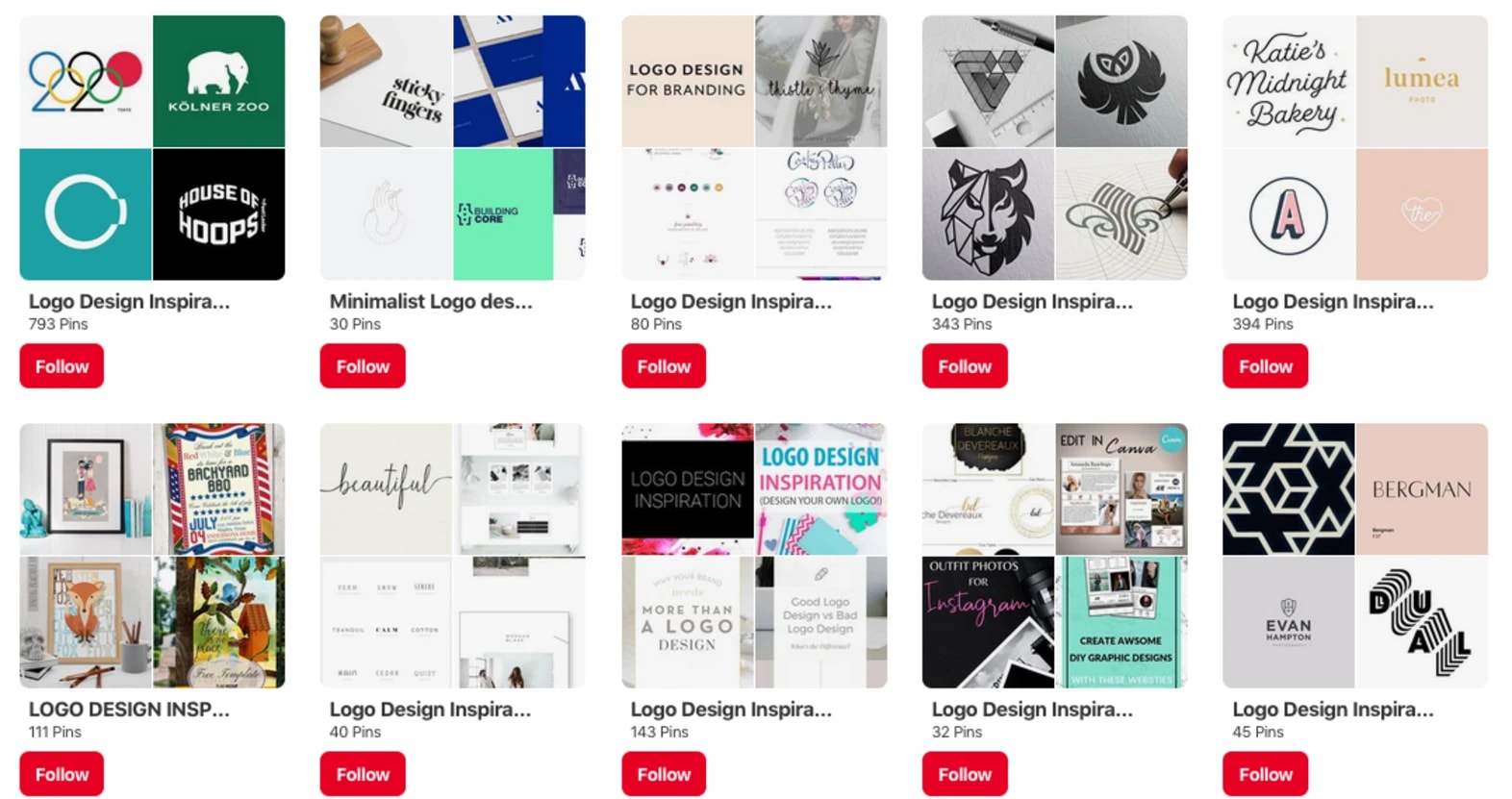 Pinterest logo inspiration boards