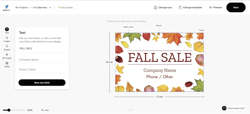 VistaPrint design web page