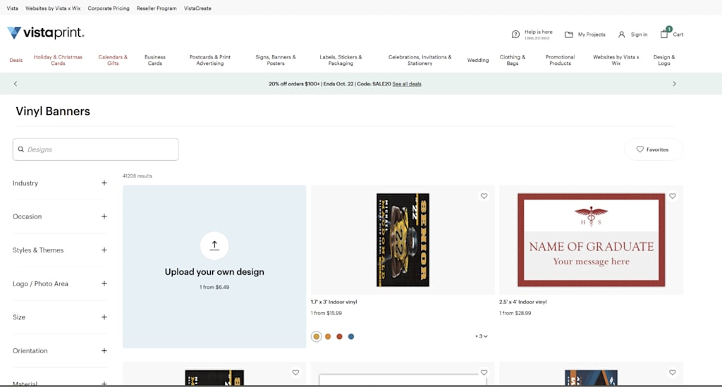 VistaPrint browse vinyl banner templates web page