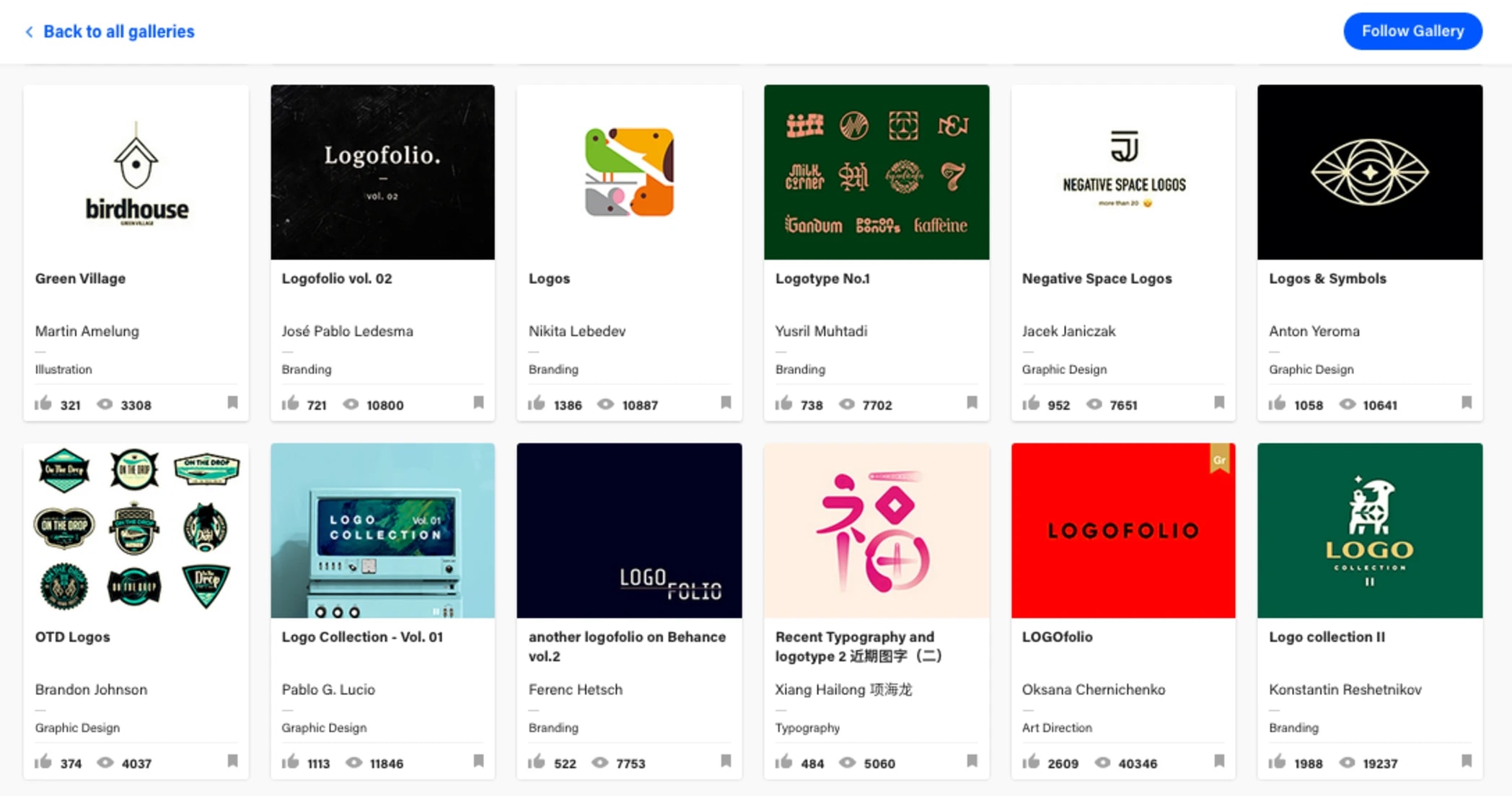 A screenshot of logo inspiration options on Behance