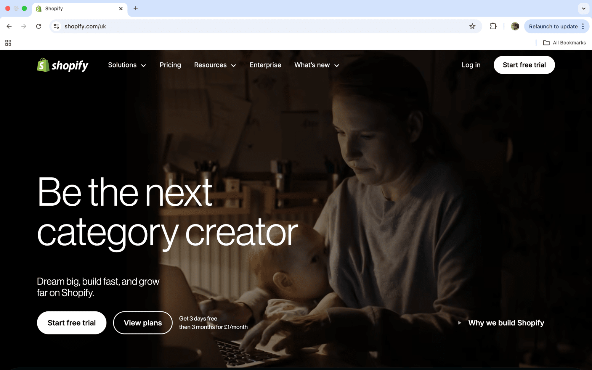 Shopify homepage: web pages design software for e-commerce websites.