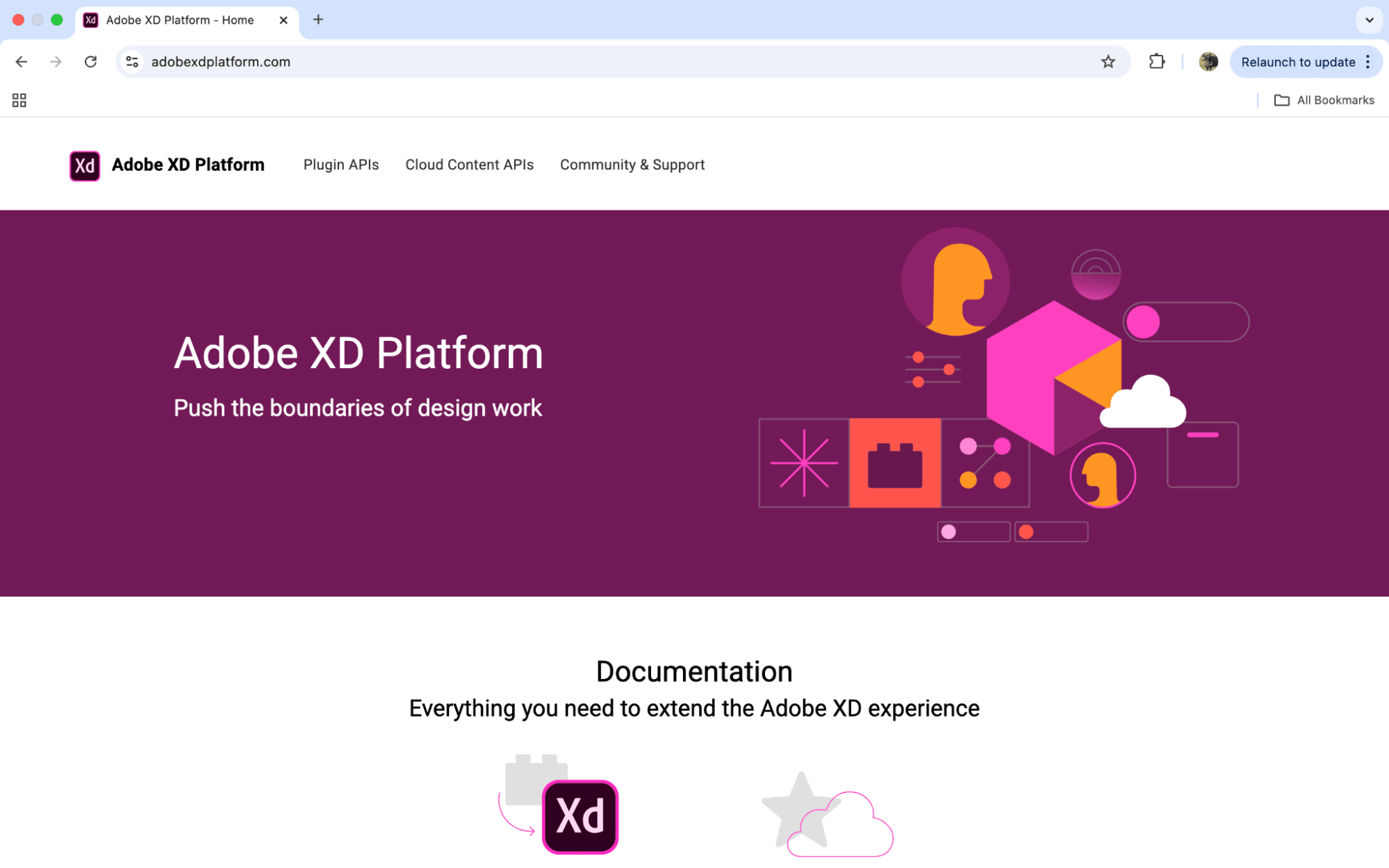Adobe XD software for website design homepage.