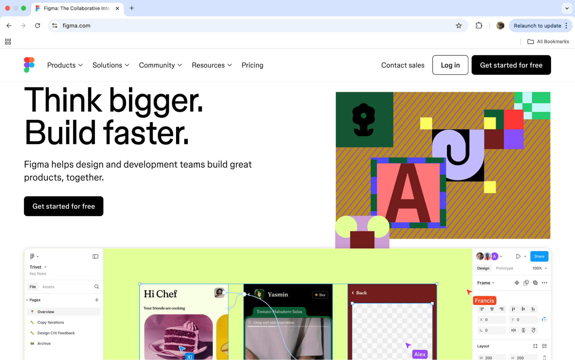 Figma homepage, a web pages design software for collaborative design.