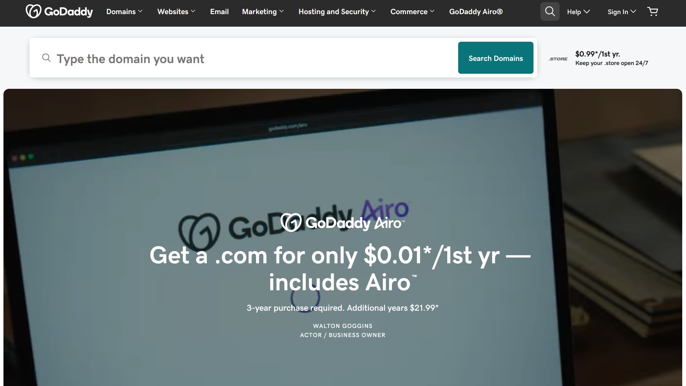 GoDaddy home page