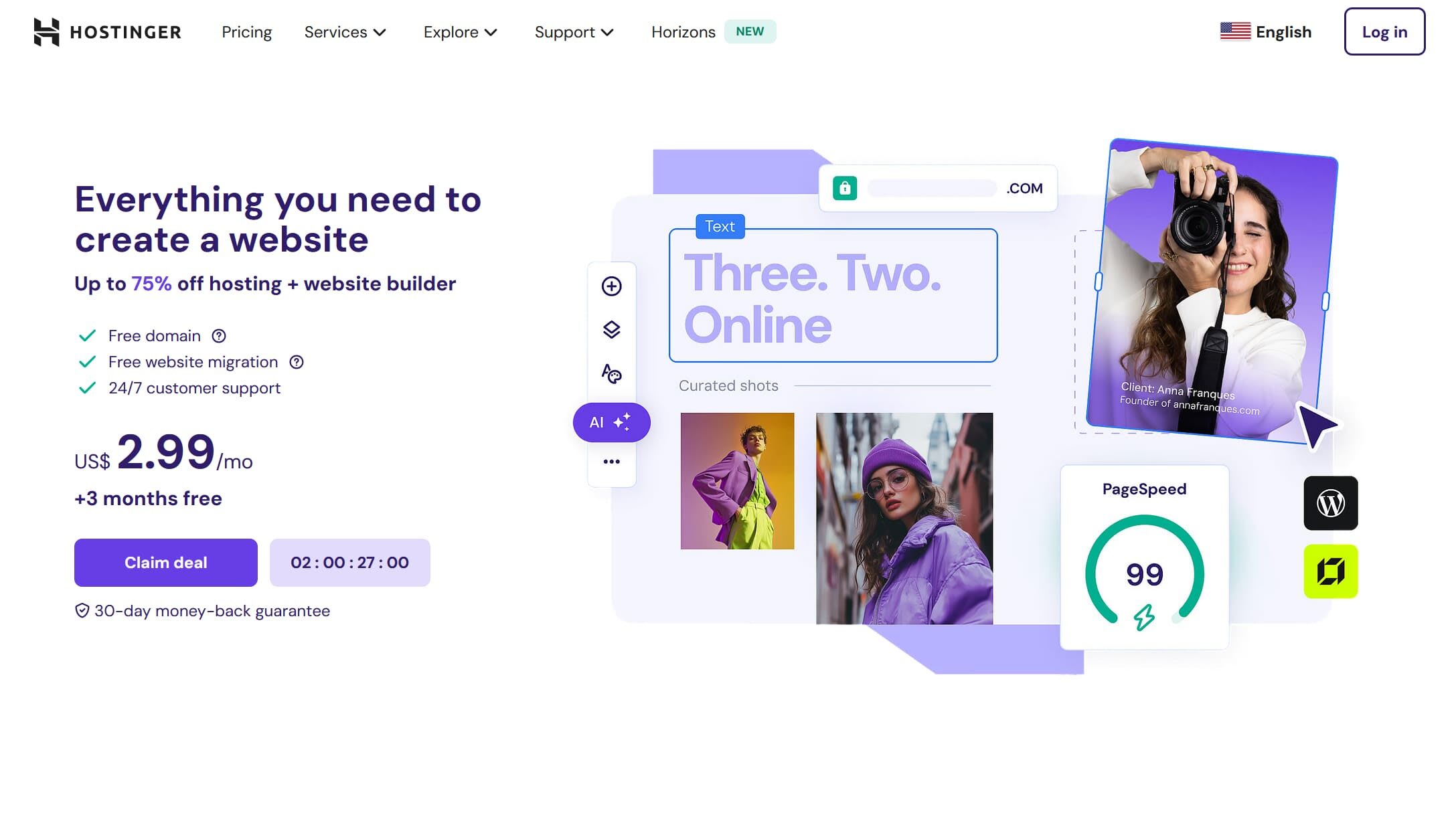 Hostinger web hosting home page