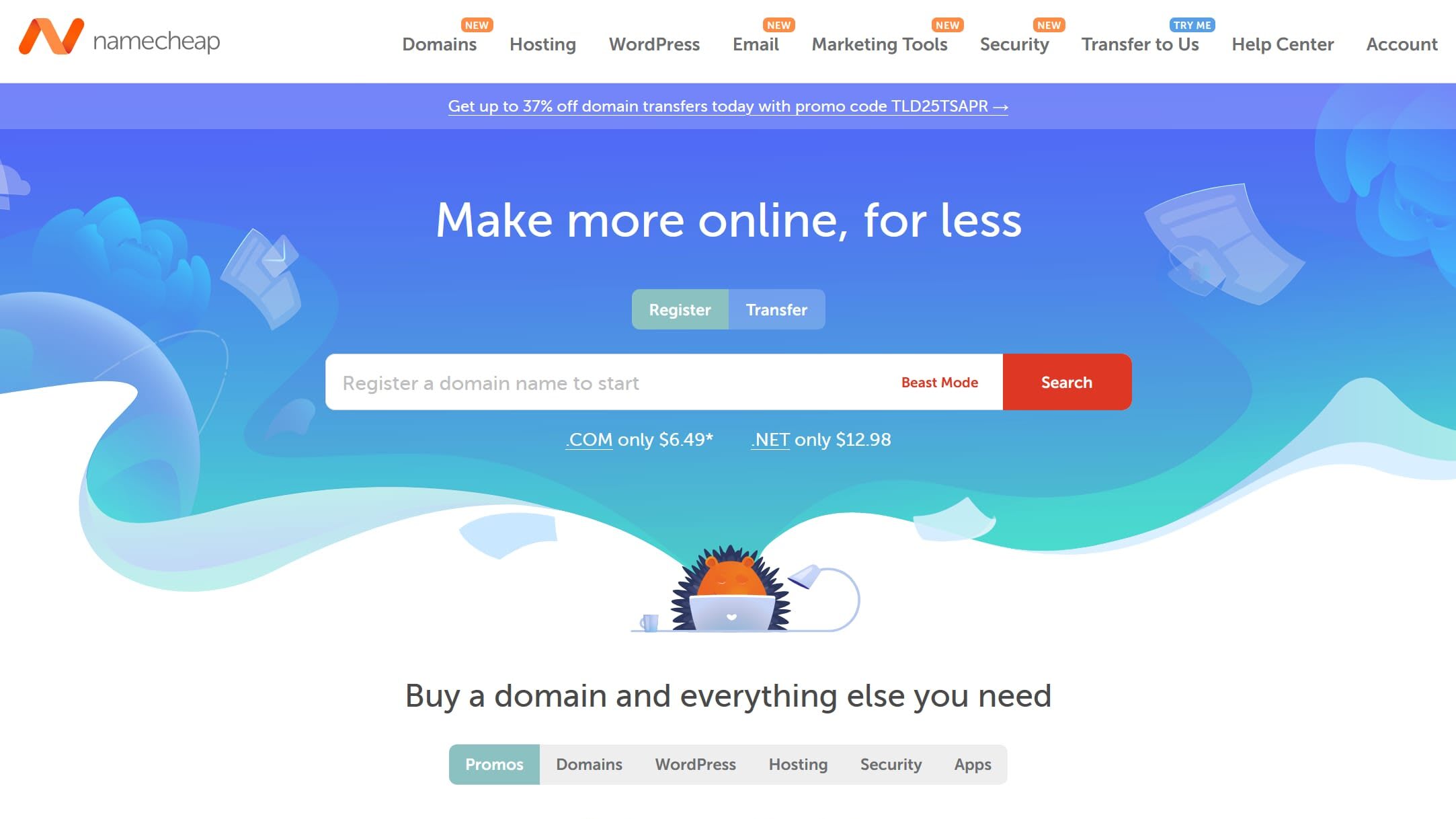 Namecheap web hosting home page