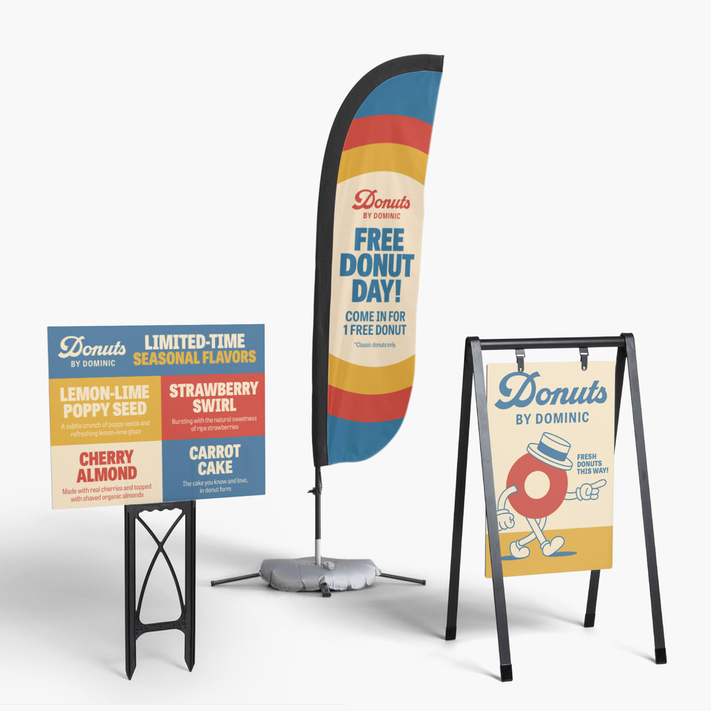 Different types of marketing signage.
