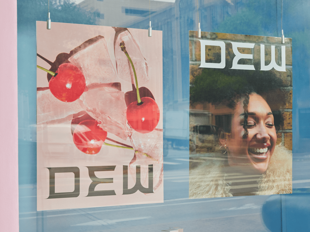 Promotional poster with a bold font for the brand name.