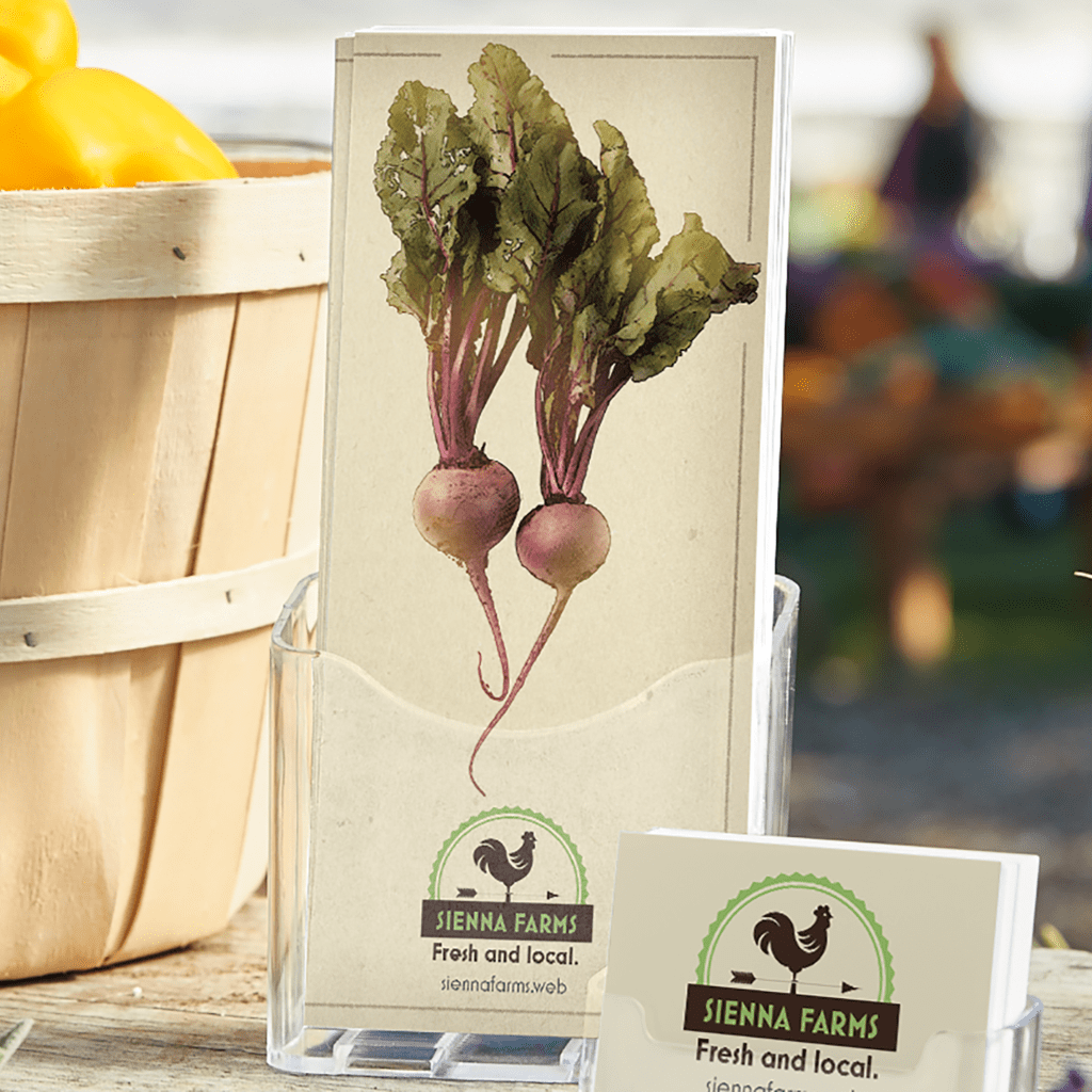 Farm brochure cover page using custom illustrations.