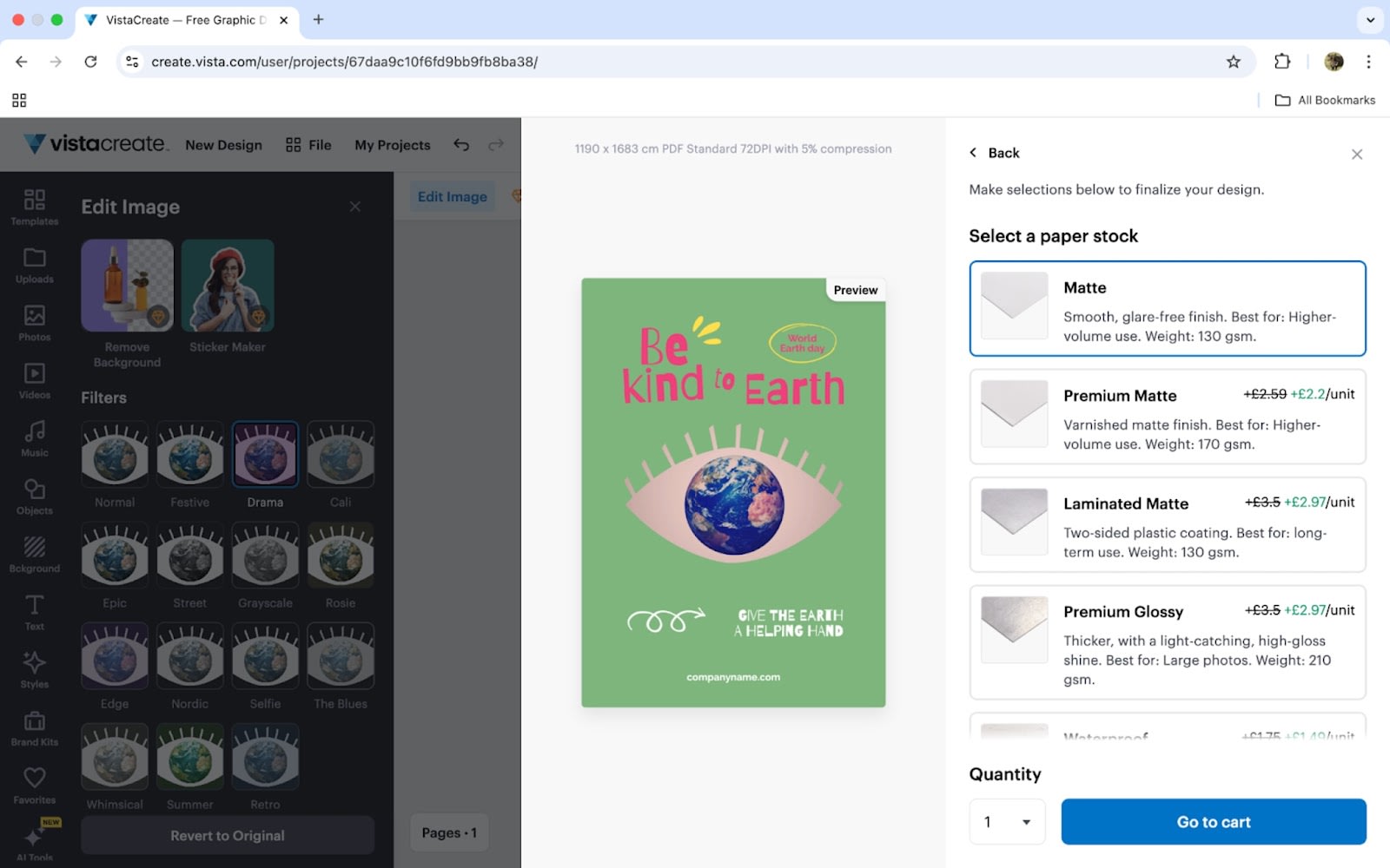 Select a paper stock with the VistaCreate online poster maker.