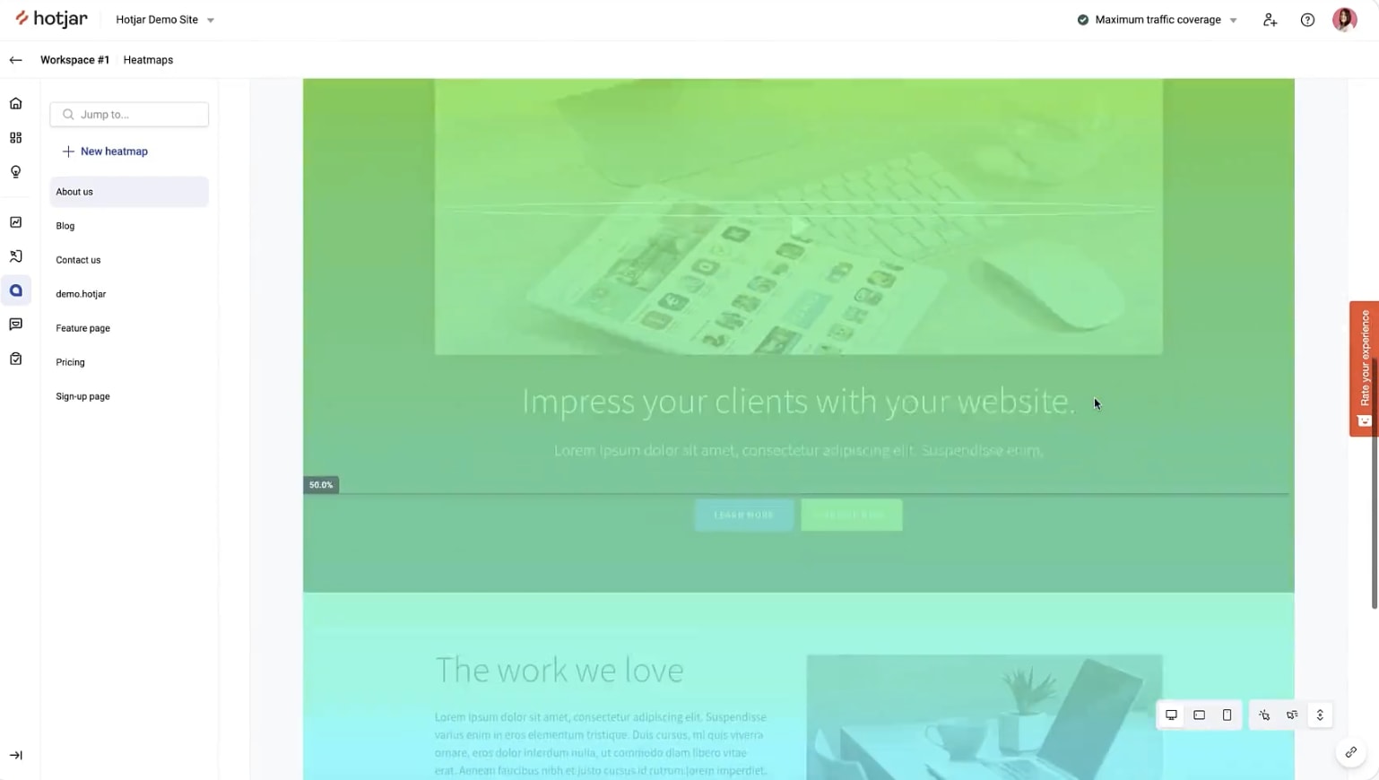 Hotjar’s use of heatmaps and surveys is powerful for enhancing your Google tag management service data.