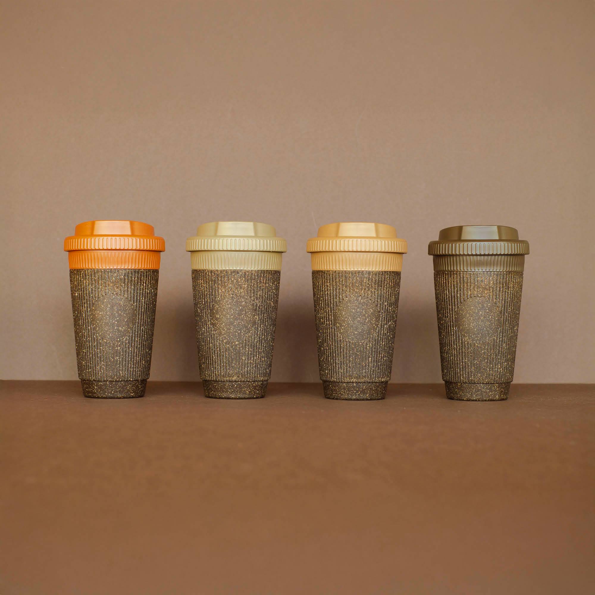Coffee cups made of recycled coffee grounds.
