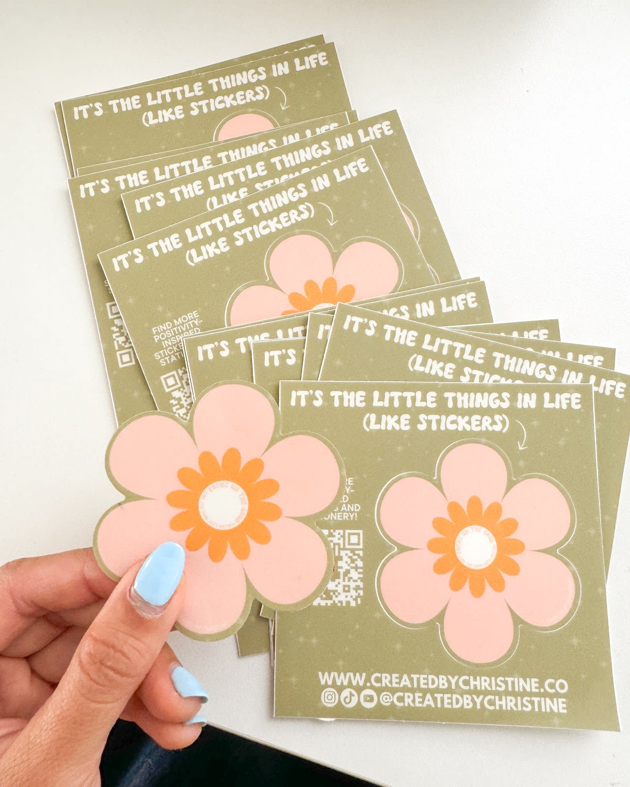 Branded stickers used for product marketing.