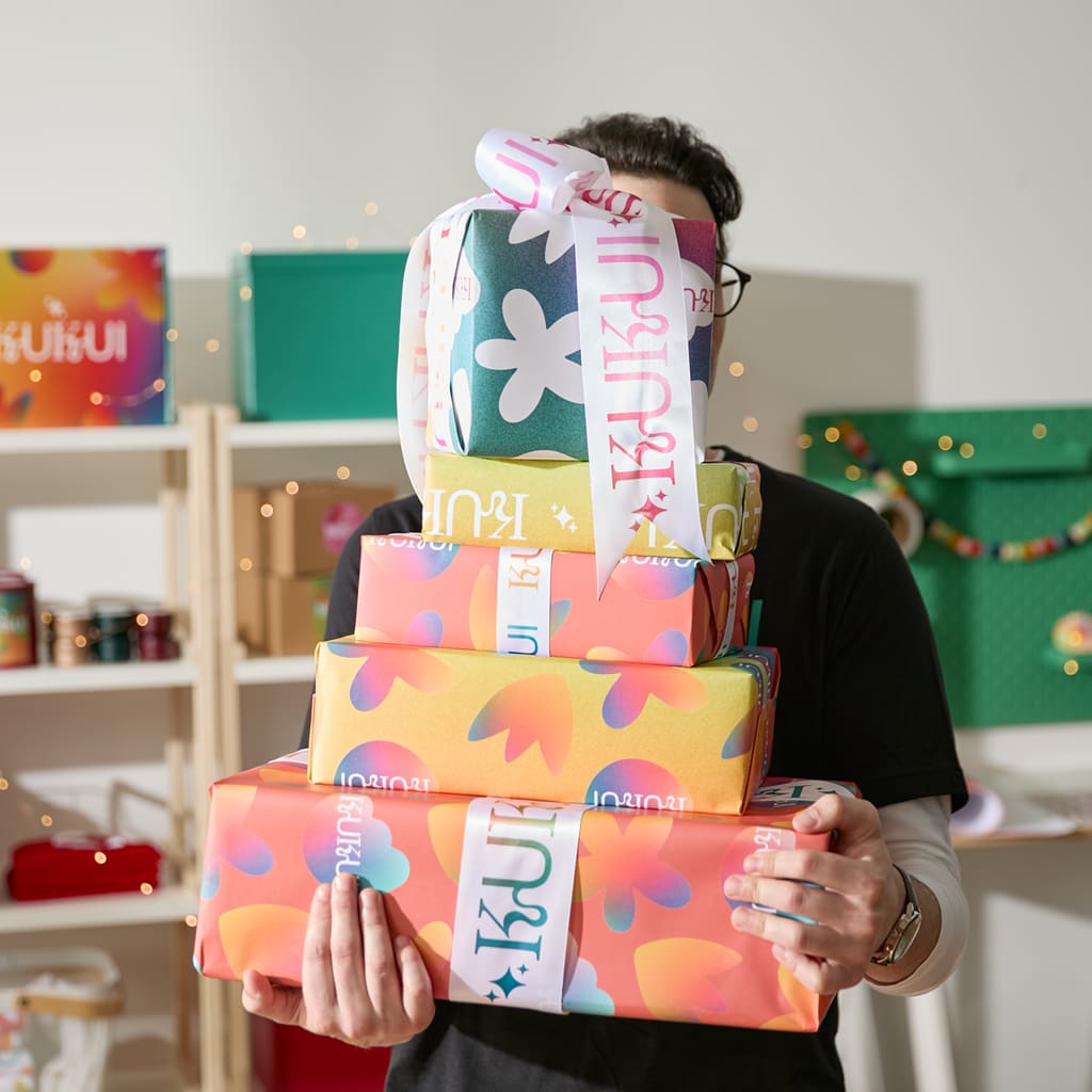 Stack of wrapped Black Friday sales.