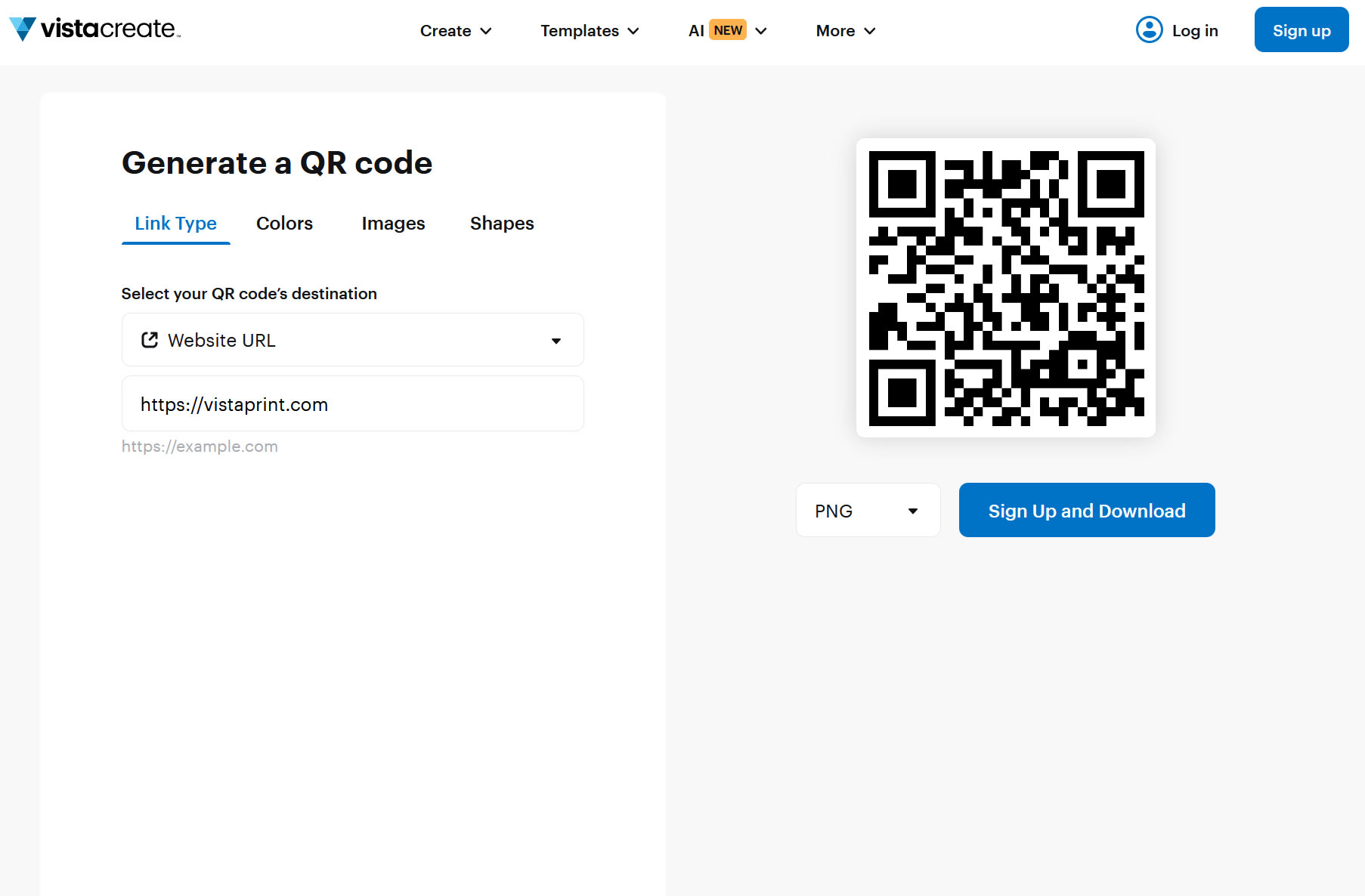 A screenshot of VistaCreate’s Free QR Code Generator