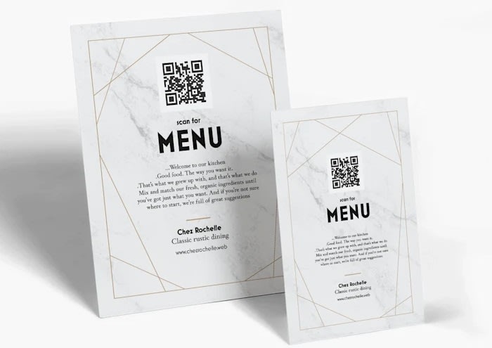Tabletop tile with a QR code to access a menu